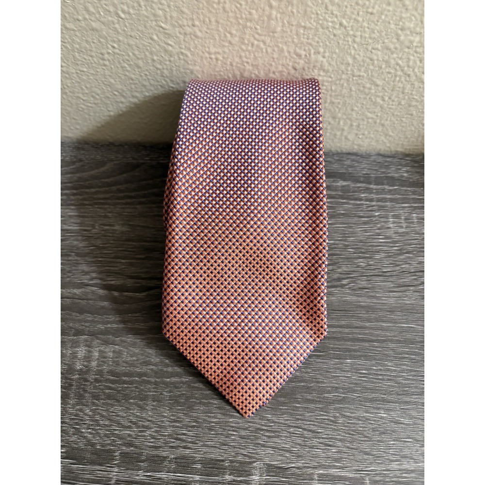 Charles Tyrwhitt Silk Tie Bright Orange with Royal Blue Checked Geometric